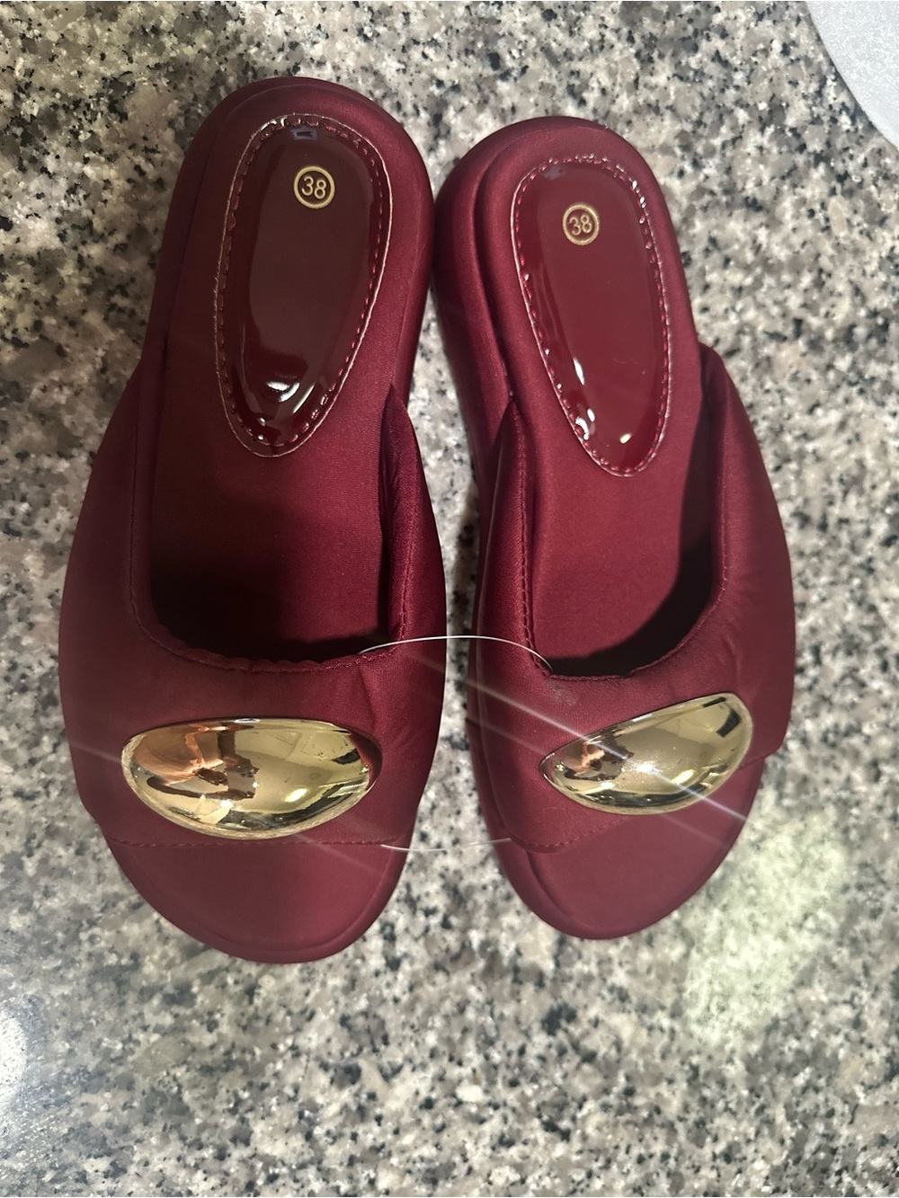 Women's Burgundy Slide Sandals with Gold Accent